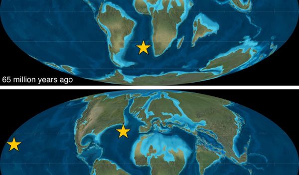 paleomaps before (top) and during (bottom) the collision