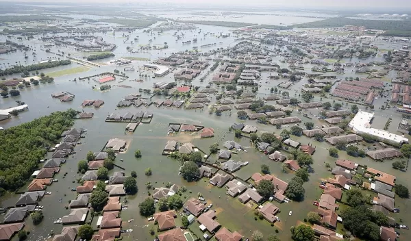 aerial view of a flooded city