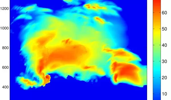 Graph showing the reflectivity at the surface of one of McGovern's simulations.