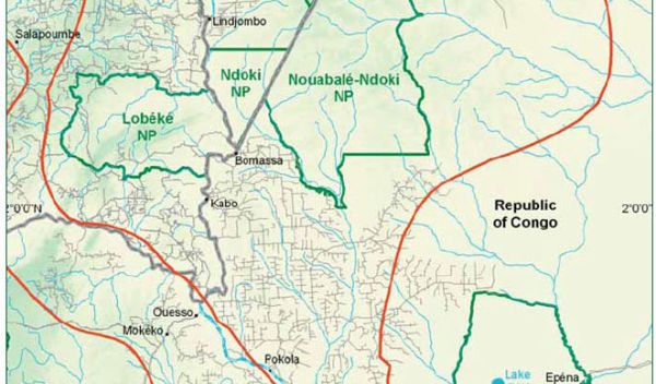 Map showing the location of Nouabale-Ndoki National Park.