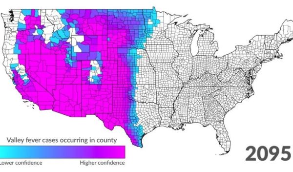 map predicting how far Valley fever will travel