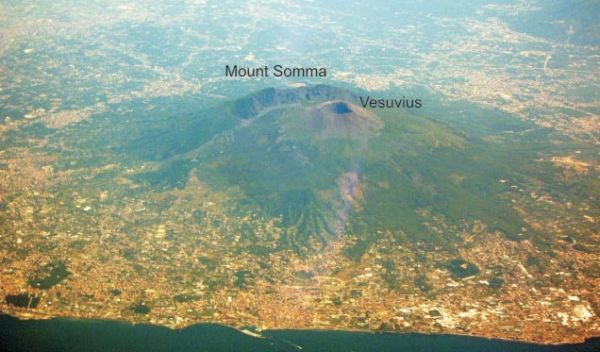 Photo shows the aerial view of the Somma-Vesuvius volcano.