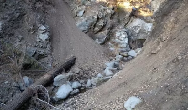 stream channel showing accumulation of fine sediment following the 2009 Station Fire in Southern California