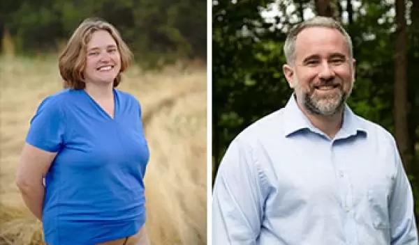 left side is Melanie Matchett Wood and right side is Nicholas Carnes