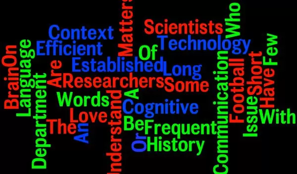 Horizontal and vertical words in red, blue and green.