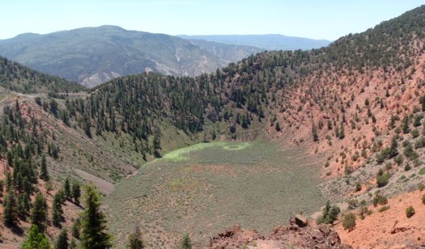 Crater of Dotsero volcano, a monogenetic volcano that erupted in Colorado about 4,000 years ago.