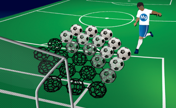 illustration of a soccer player about to kick a mirage of multiple soccer balls