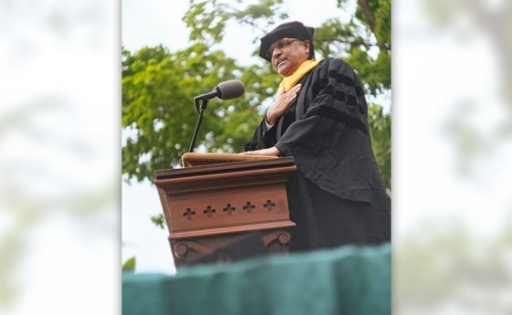 Sethuraman Panchanathan, director of the U.S. National Science Foundation, delivering the 2023 Commencement Address at the University of Vermont.