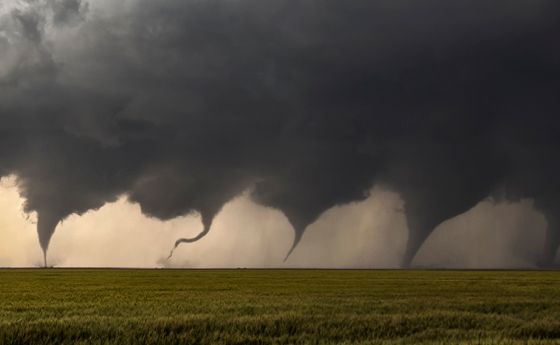 Composite of eight images in two sequences as a tornado formed north of Minneola, Kansas, May 24, 2016.