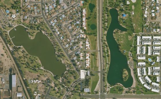 Composite image of two lakes. The lake on the left is an unsampled lake that is in a community where > 25% of the population is Hispanic. The lake on the right a sampled lake from a White or non-Hispanic community.