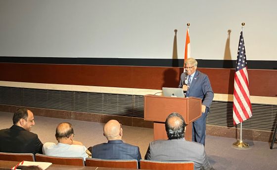 Director Panch standing in front of a crowd speaking At the US-India Partnership Summit hosted by the Foundation for India and Indian Diaspora Studies USA (FIIDS), he discussed the importance of U.S.-India collaboration in trade, technology, and security, highlighting NSF’s role in advancing critical technologies and fostering global partnerships.