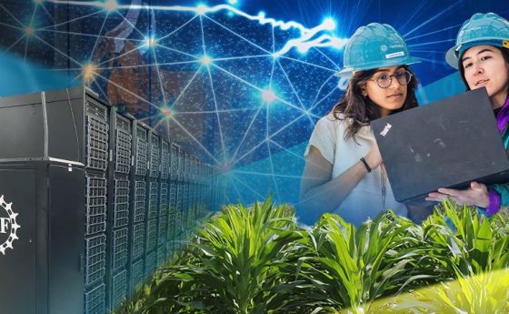 IDSS Announcement Graphic collage including two women wearing hard hats, green landscape, and large computers