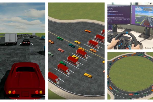 Illustration of driving simulation by a new UCLA-led open-source, artificial intelligence-powered simulation platform, MetaDriverse.