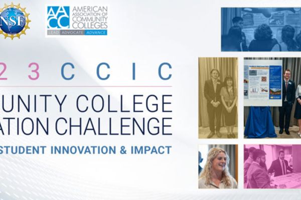 banner for Community College Innovation Challenge with a collage of students on a gray background along with the NSF logo and the AACC logo