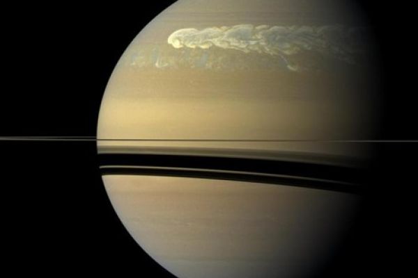 This image of Saturn was taken by the Cassini spacecraft about 12 weeks after a powerful storm was first detected.