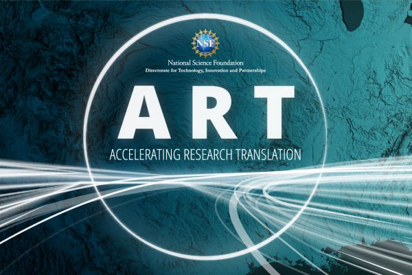 Abstract technology background with the text National Science Foundation ART, Accelerating Research Translation