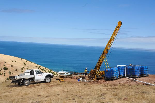 white truck by the EBS and adjacent strata on Kangaroo Island