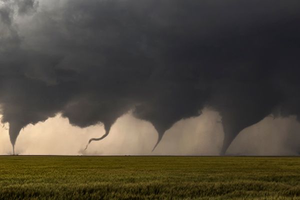 Composite of eight images in two sequences as a tornado formed north of Minneola, Kansas, May 24, 2016.