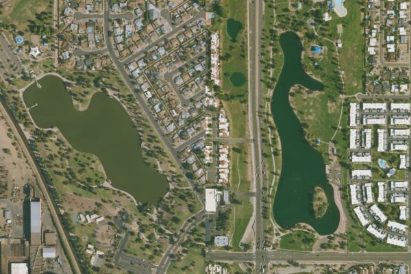 Composite image of two lakes. The lake on the left is an unsampled lake that is in a community where > 25% of the population is Hispanic. The lake on the right a sampled lake from a White or non-Hispanic community.