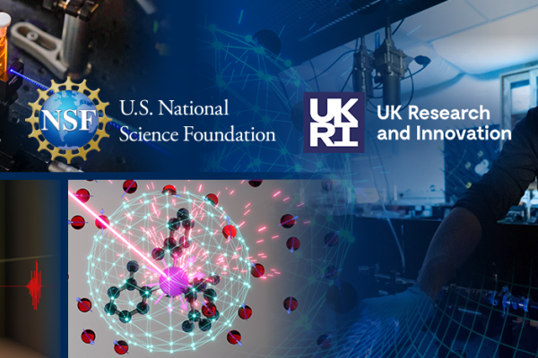 NSF and UKRI logos superimposed on a collage of several images depicting scientific research.
