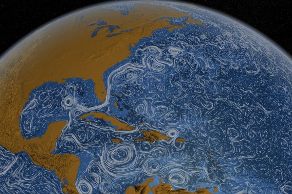 Winds over the Ocean: NSF funded research using satellites and high-resolution model data explains how atmospheric winds shape ocean weather patterns. (University of Rochester illustration / Shikhar Rai)
