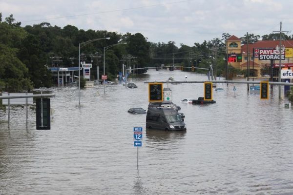 Flooded street in Baton Rouge, Louisiana