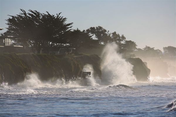 Big waves affect beach access and ocean bluffs at the Isla Vista, California study site.