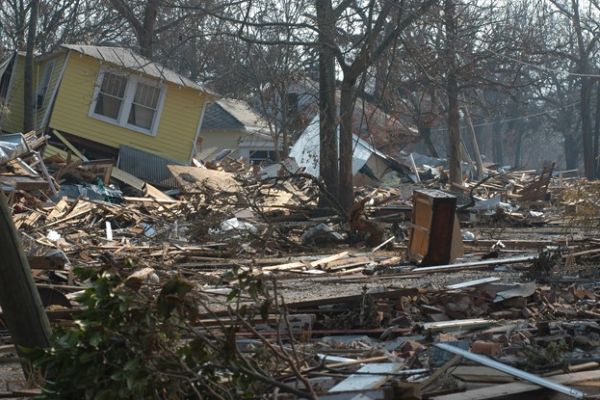damage and destruction to houses from a hurricane